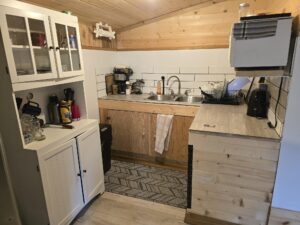 Interior photo of a fishing lodge kitchen