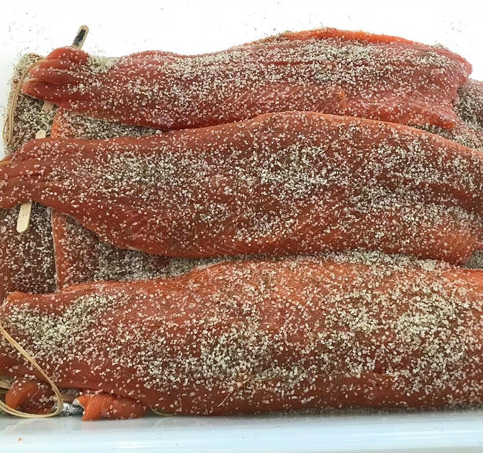 closeup view of brined salmon fillets